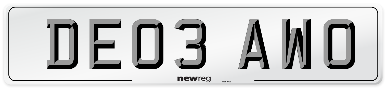 DE03 AWO Number Plate from New Reg